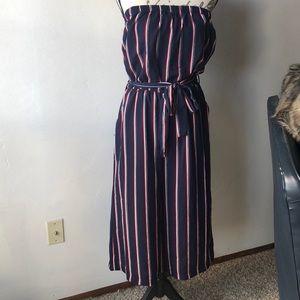 striped jumpsuit with pockets